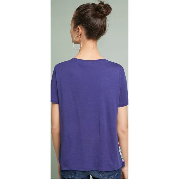 Anthropologie Maeve Maddie Printed Top Boho Purple‎ Short Sleeve Women's Size S - Picture 4 of 9